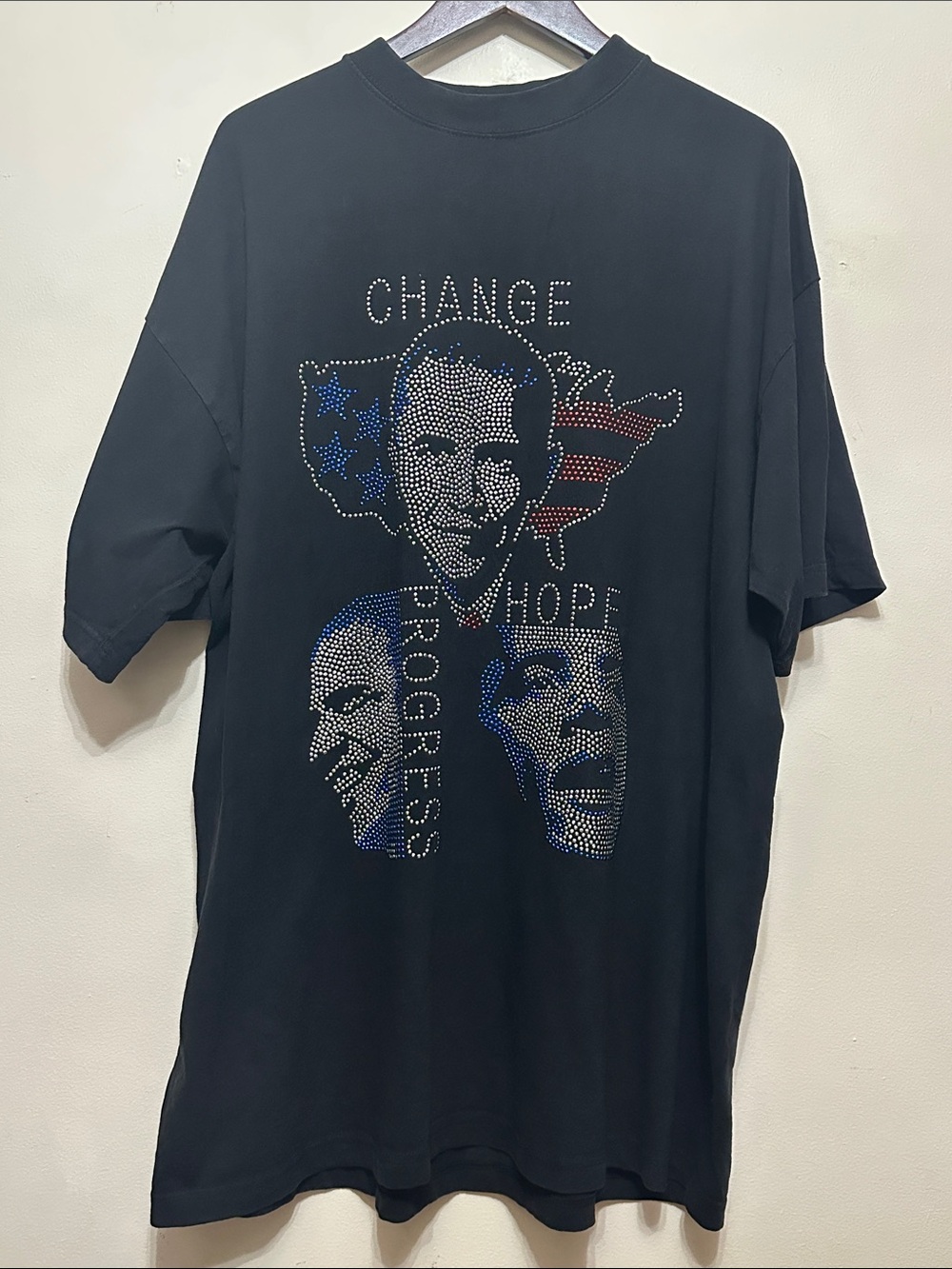 Black Rhinestone 'Change Hope Progress' Graphic Tee